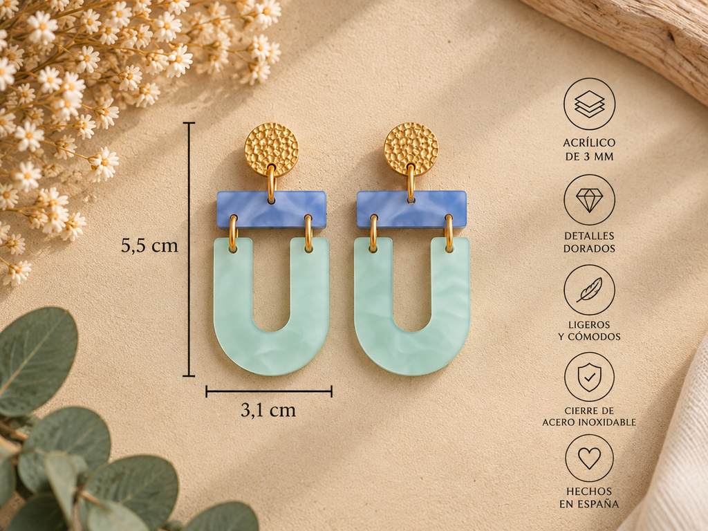 Pendientes Mar de Primavera - Acrílico y Acero Inoxidable