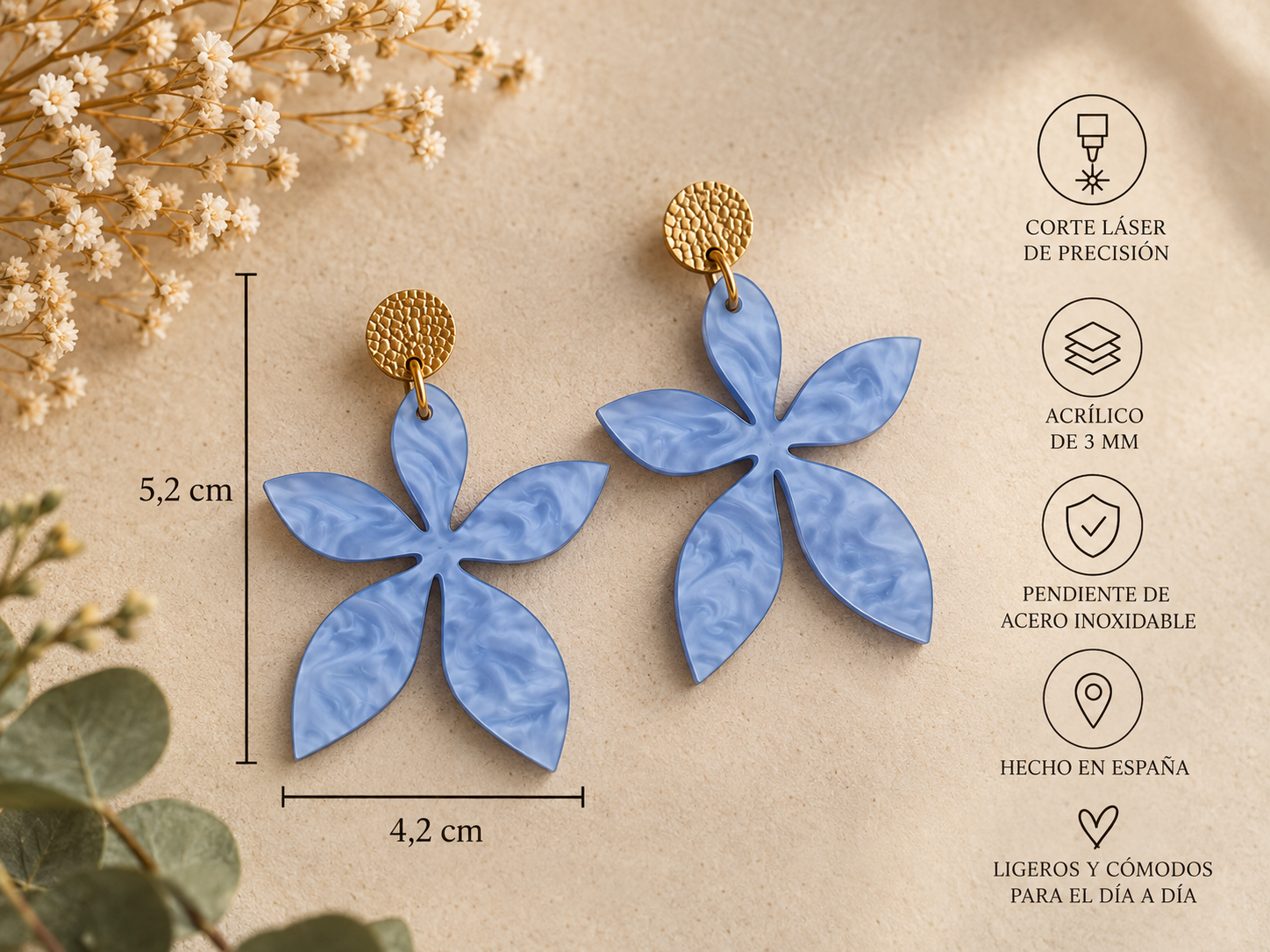 Pendientes Flor  – Joyería Artesanal de Acrílico Hecha en España