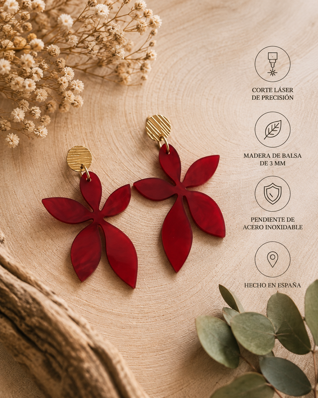 Pendientes Flor  – Joyería Artesanal de Acrílico Hecha en España