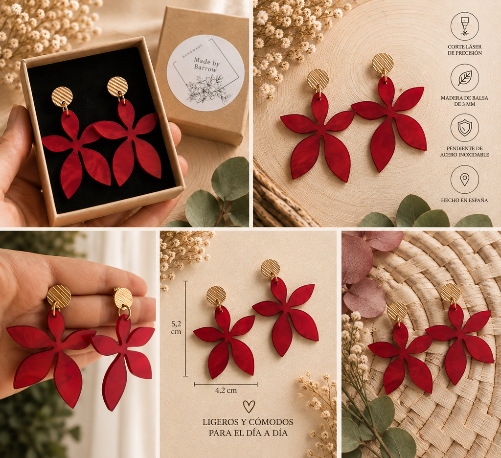 Pendientes Flor  – Joyería Artesanal de Acrílico Hecha en España
