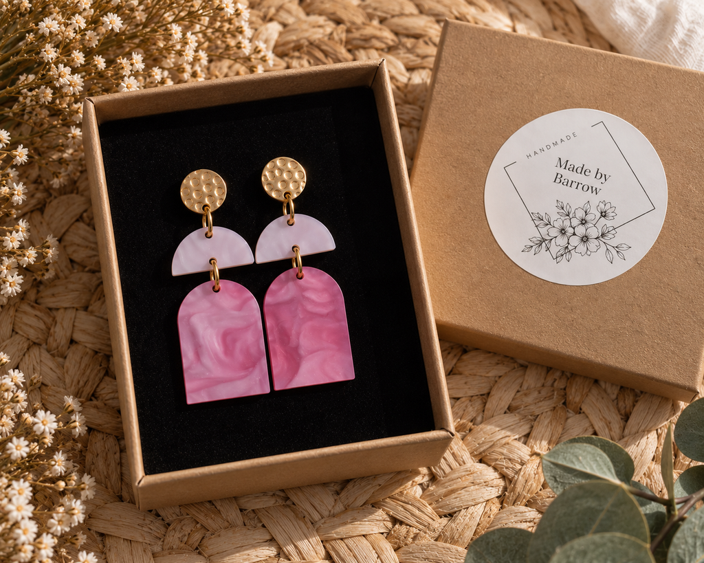 Pendientes Rosa Marmolado — Acrílico y Acero inoxidable