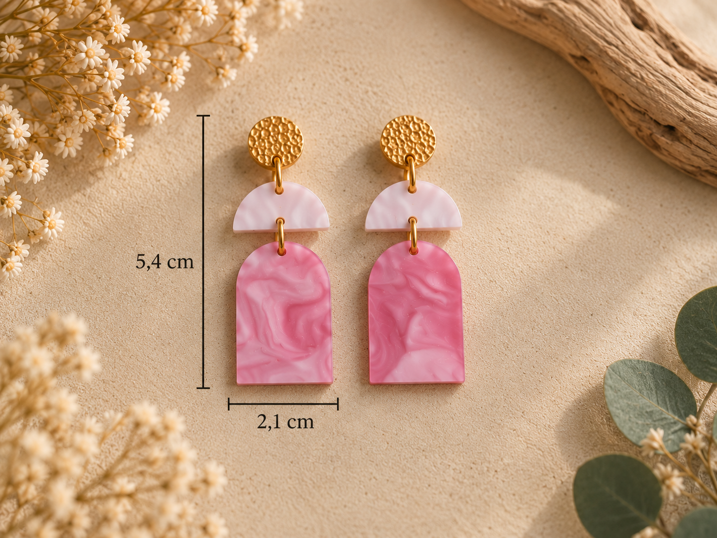 Pendientes Rosa Marmolado — Acrílico y Acero inoxidable