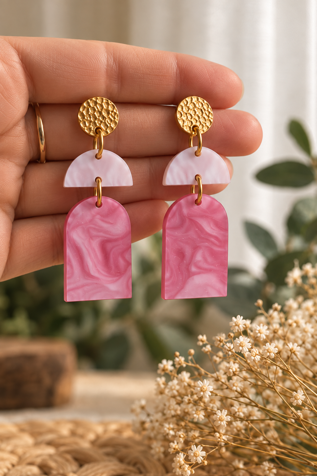 Pendientes Rosa Marmolado — Acrílico y Acero inoxidable