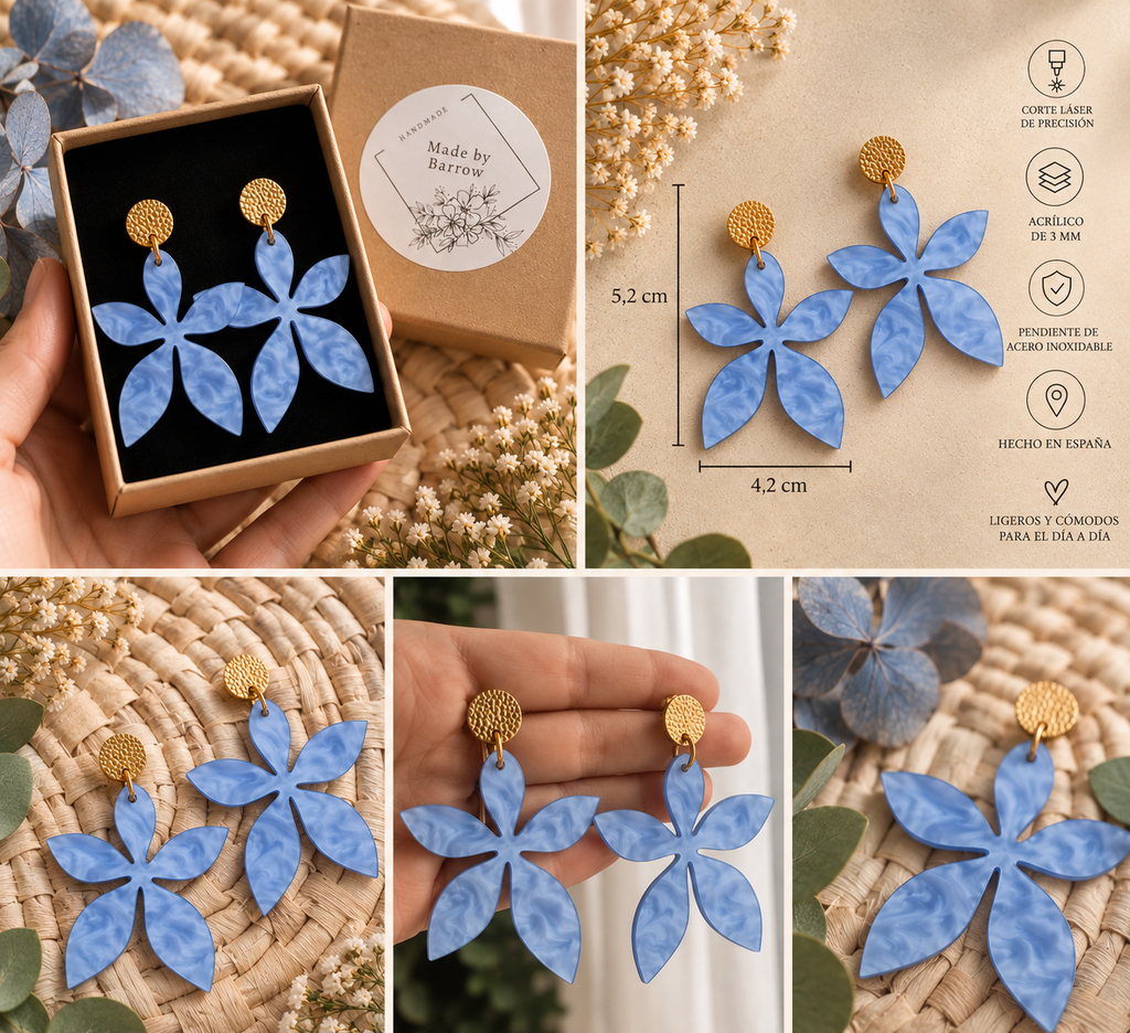 Pendientes Flor  – Joyería Artesanal de Acrílico Hecha en España