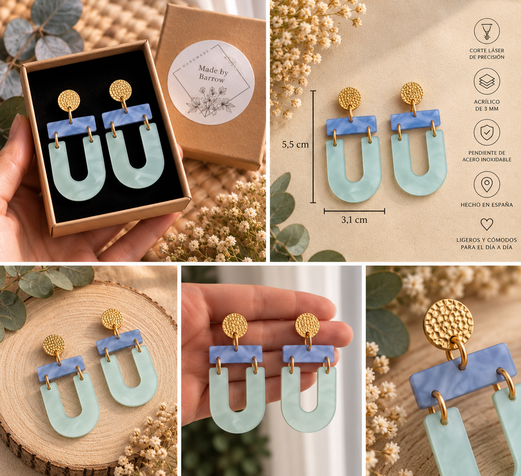 Pendientes Mar de Primavera - Acrílico y Acero Inoxidable