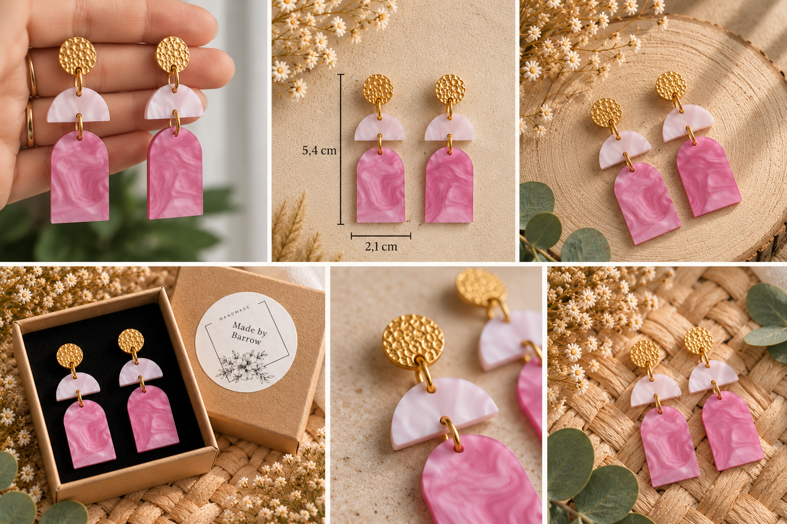 Pendientes Rosa Marmolado — Acrílico y Acero inoxidable