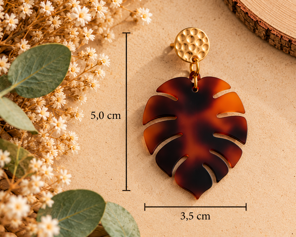 Pendientes Monstera Carey - Joyería Artesanal de Acrílico
