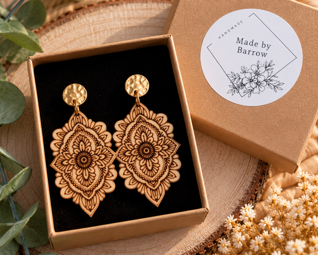 Pendientes Mandala de Madera - Joyería Artesanal de Madera