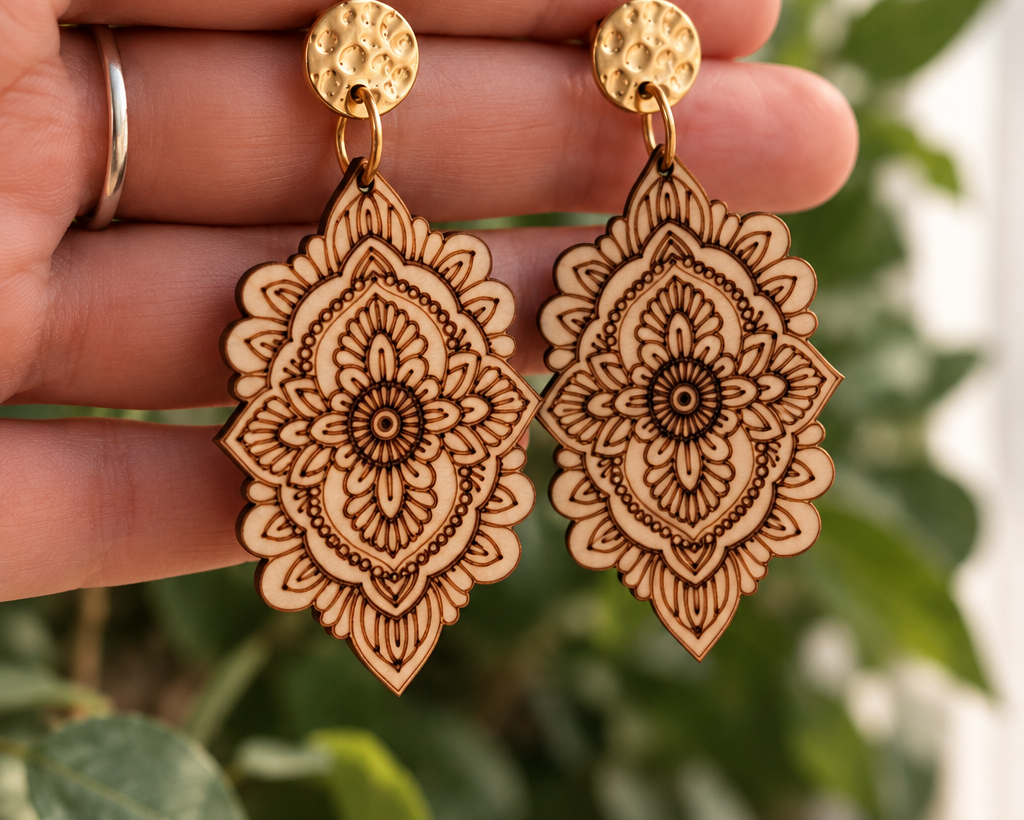 Pendientes Mandala de Madera - Joyería Artesanal de Madera