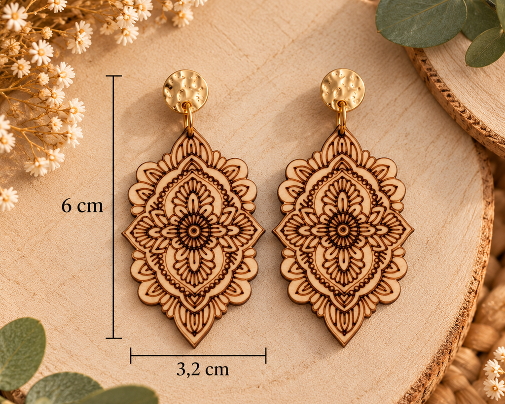 Pendientes Mandala de Madera - Joyería Artesanal de Madera