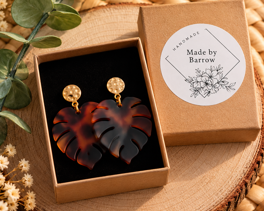 Pendientes Monstera Carey - Joyería Artesanal de Acrílico