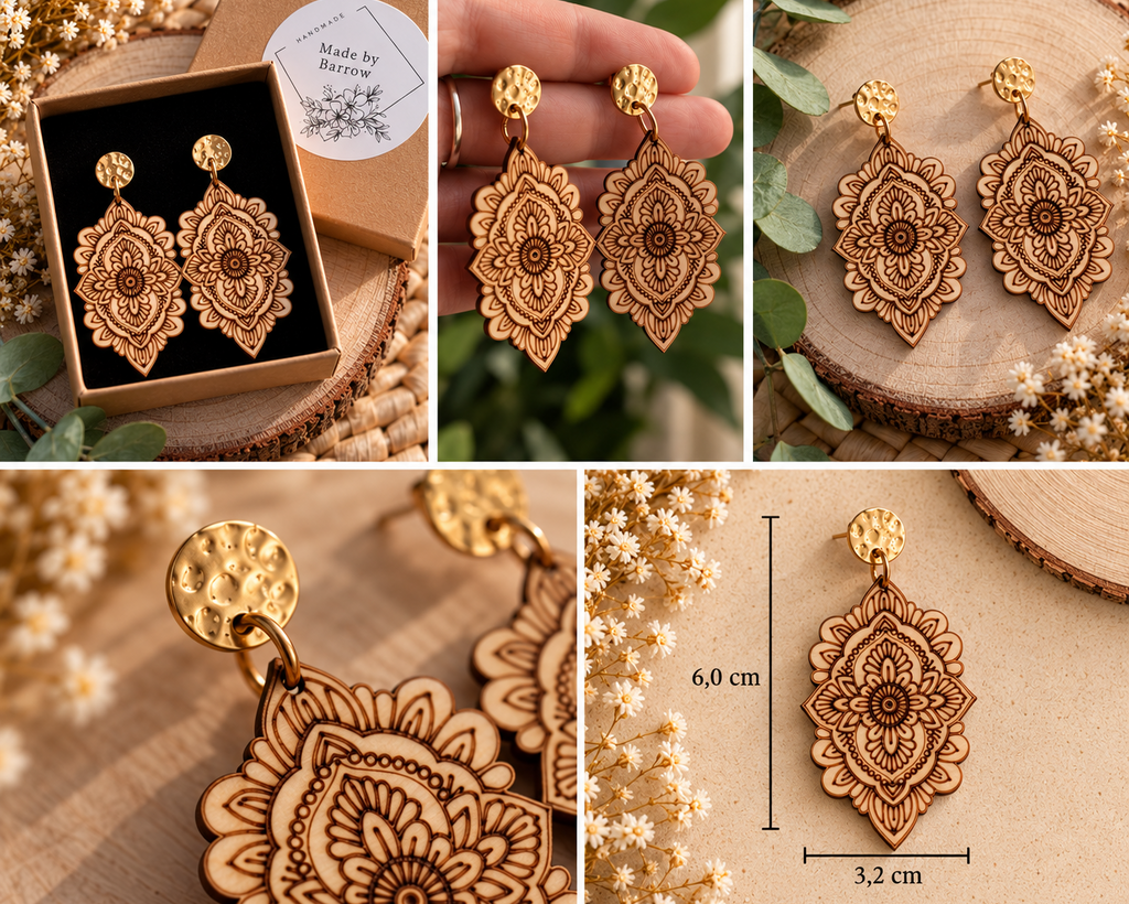 Pendientes Mandala de Madera - Joyería Artesanal de Madera