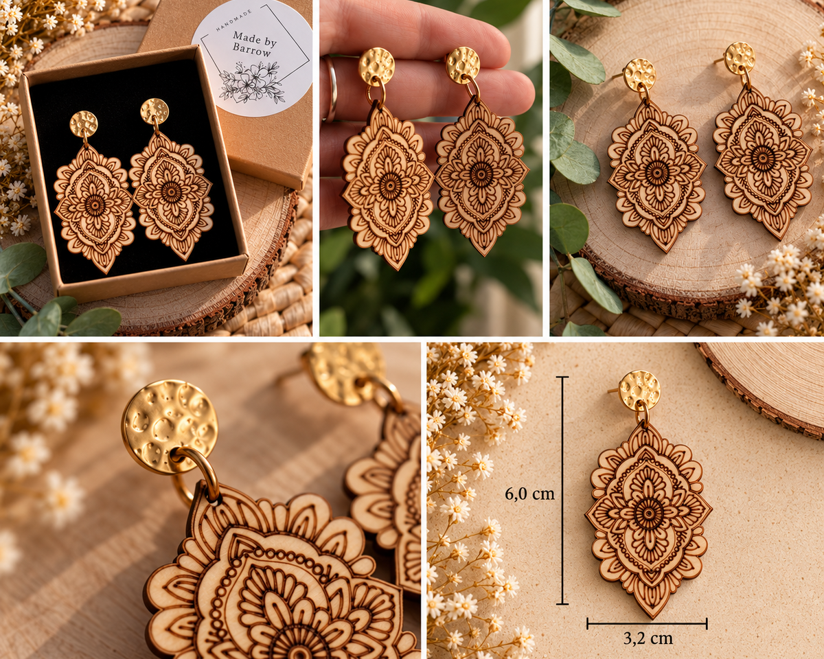 Pendientes Mandala de Madera - Joyería Artesanal de Madera